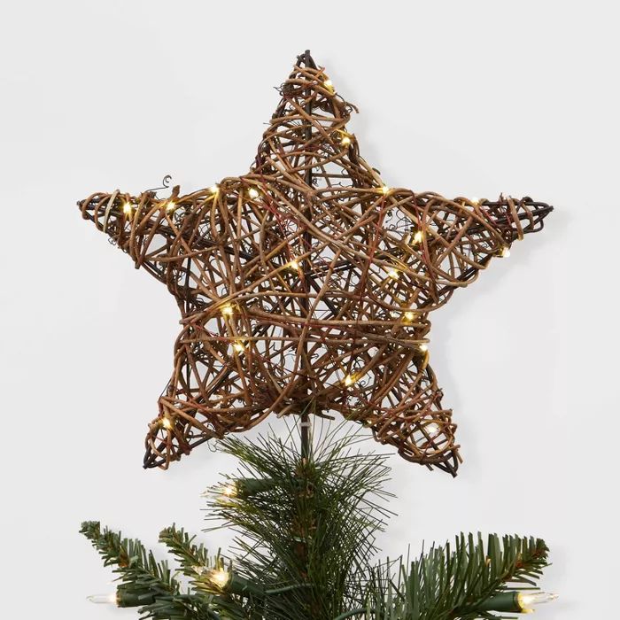 12" x 9.3" Twinkling Grapevine Wrapped Star Christmas Tree Topper with Clip Brown - Wondershop™ | Target