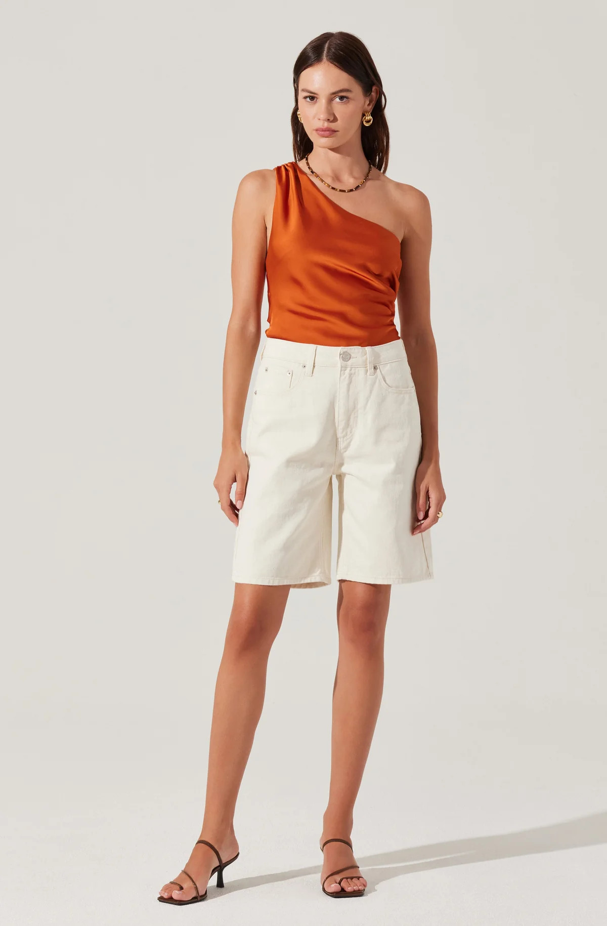 Francis Satin One Shoulder Top - Burnt orange / L | ASTR The Label (US)