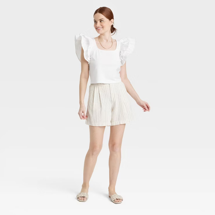 Women's Double Flutter Short Sleeve Slim Fit Top - A New Day™ | Target