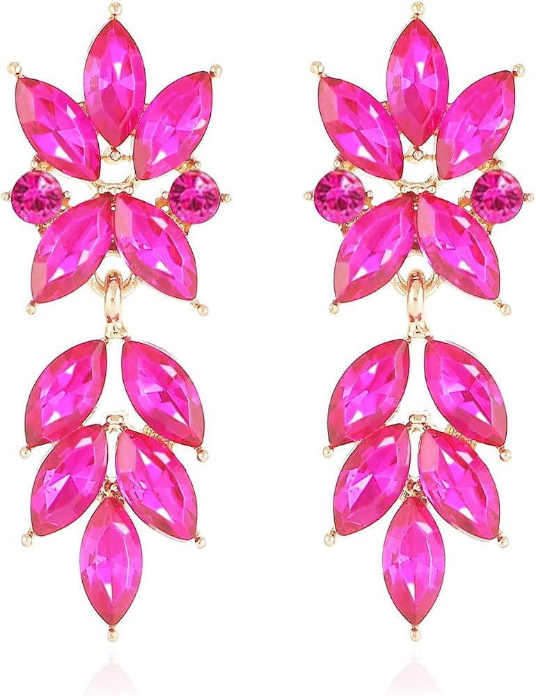 Sparkly Rhinestone Drop Dangle Earrings Wedding Earrings for Brides Bridesmaids Fancy Crystal Lea... | Amazon (US)