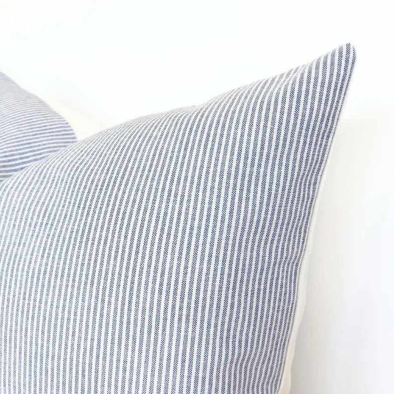 Coastal Blue Striped Throw Pillow Cover, Ticking Blue Striped Pillow, Light Blue Striped Pillow C... | Etsy (US)