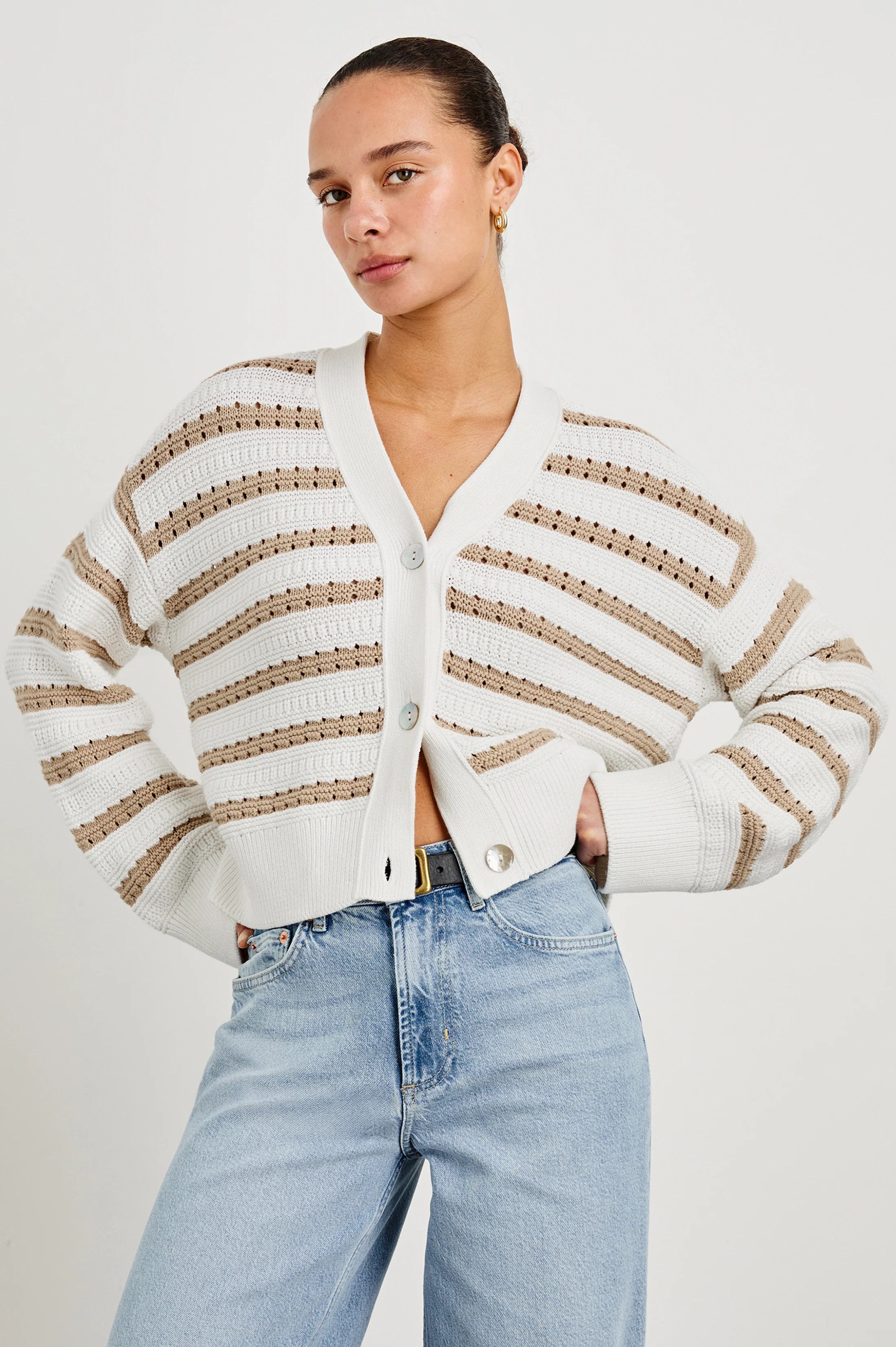 GENEVA CARDIGAN - IVORY OAT STRIPE | Rails
