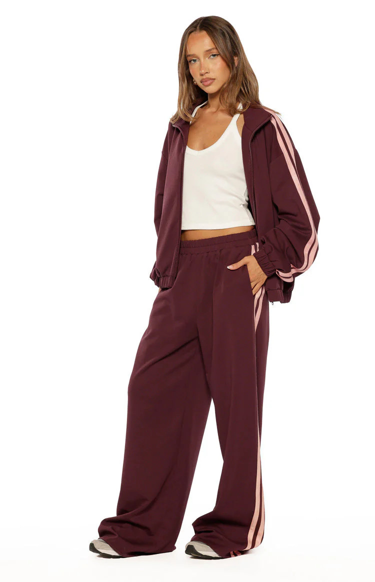 Kosie Burgundy and Pink Stripe Track Pants | Beginning Boutique (US)