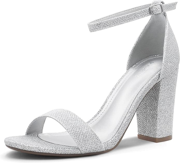 PARTY Women's Chunky Heels Open Toe Ankle Strap 3 inch Heeled Sandals | Amazon (US)