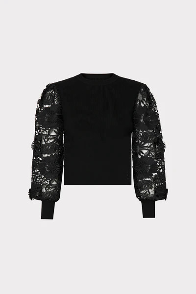 Lace Sleeve Crewneck | MILLY