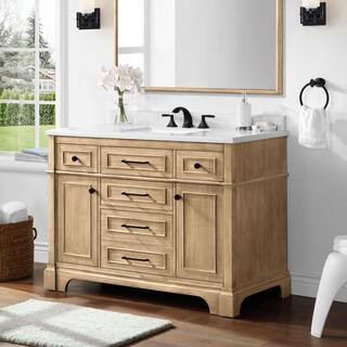 Melpark 48 in. W x 22 in. D x 34.5 in. H Bath Vanity in Antique Oak with White Cultured Marble To... | The Home Depot