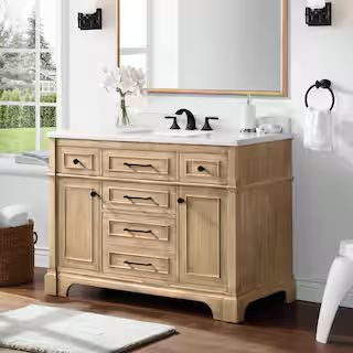 Melpark 48 in. W x 22 in. D x 34.5 in. H Bath Vanity in Antique Oak with White Cultured Marble To... | The Home Depot