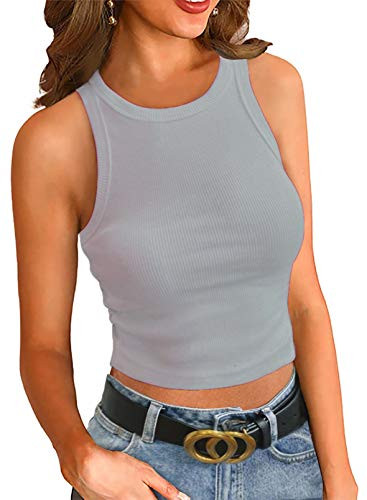 LOLONG Womens Crop Sleeveless Racerback Tank Tops Rib-Knit Casual Basic Shirts | Amazon (US)