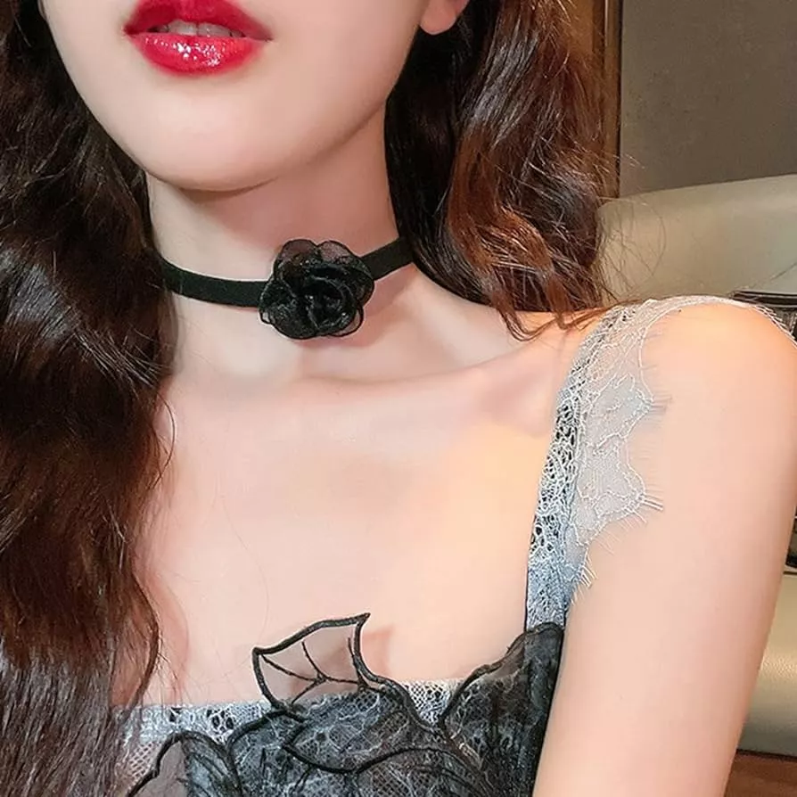 Handmade Flower Choker in Black Opium 