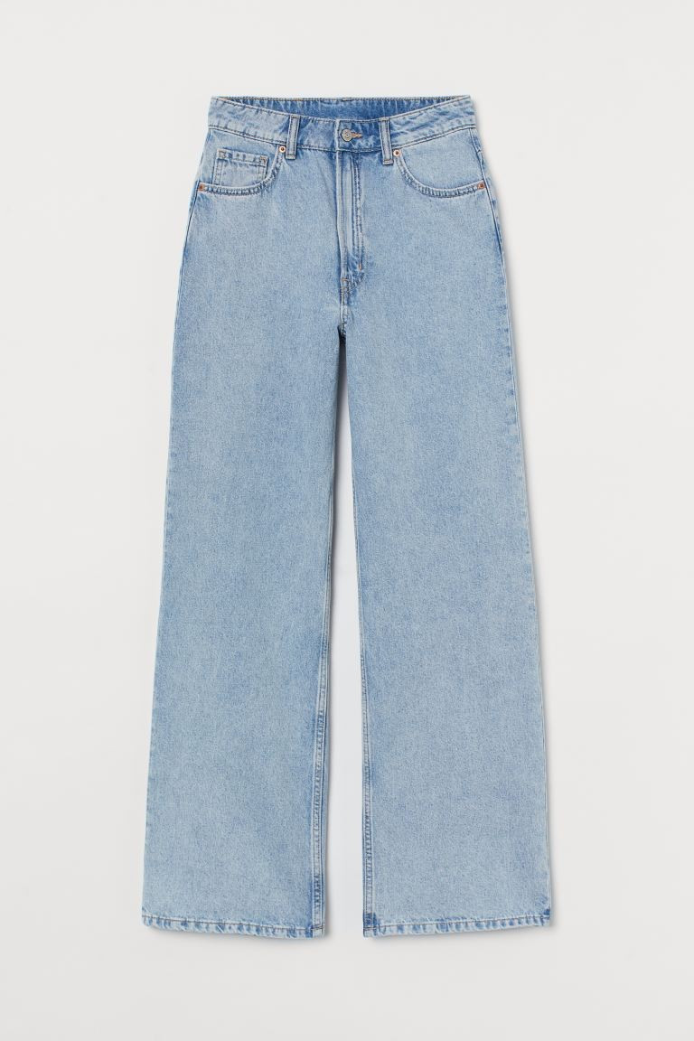5-pocket jeans in washed cotton denim. High waist, zip fly with button, and straight, wide legs. | H&M (US + CA)