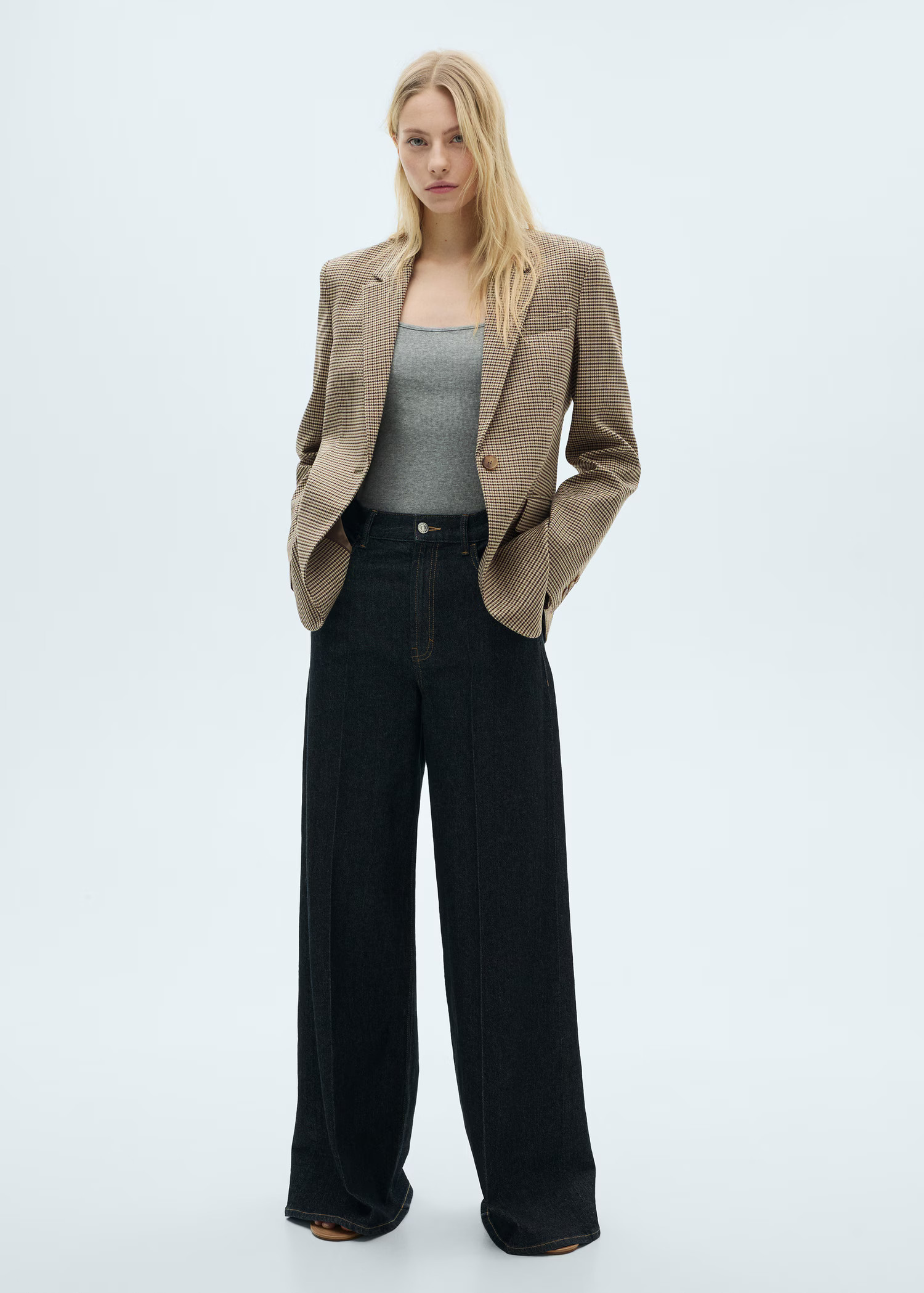 Straight-fit micro-houndstooth jacket - Women | MANGO United Kingdom | MANGO (UK)