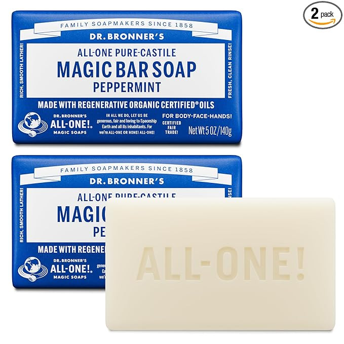 Dr. Bronner's Pure-Castile Magic Bar Soaps (Peppermint, 5oz, 2-Pack) – Made with Regenerative O... | Amazon (US)