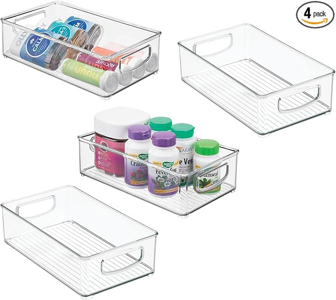 mDesign Plastic Storage Organizer Shallow Container Bin with Handles for Bathroom, Kitchen Cabine... | Amazon (US)