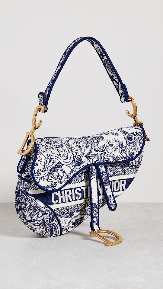 Dior Blue Embroidered Tole De Jouy Saddle Bag | Shopbop