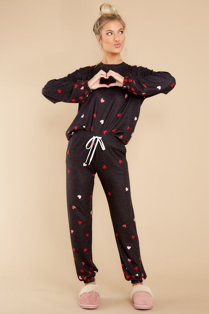 Wrapped In Love Dark Grey Heart Print Top | Red Dress 