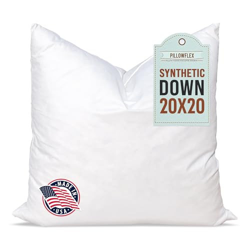Pillowflex Synthetic Down Pillow Insert - 20x20 Down Alternative, Ultra Soft Large Square Throw Pillow, Couch Sham, Bed Sleeping - 1 Decorative Accent Form | Amazon (US)