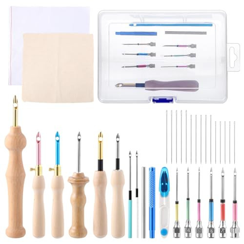 35 Pcs Punch Needle Kit, Punch Needle Tool Adjustable Punch Needle Embroidery Kits Include Wooden Handle Embroidery Pen Set, Big Eye Needles, Punch Needle Cloth - Valentines Gifts for Adults Beginne | Amazon (US)