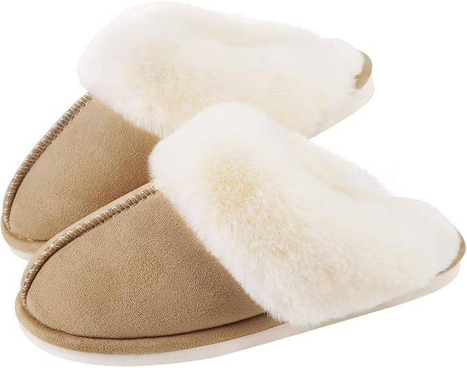 Womens Slippers Cozy Comfy Faux Fur Slip-on Women House Shoes Memory Foam Suede Fluffy Comfort Pl... | Amazon (US)