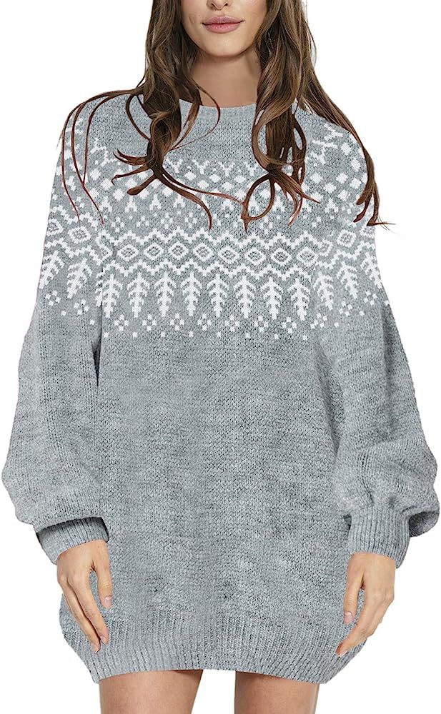Sovoyontee Women's Cute Ugly Christmas Oversized Sweater Dress with Pockets, Tribal Pattern | Amazon (US)