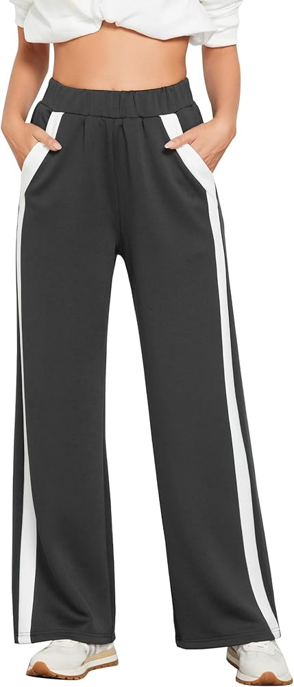GRAPENT Wide Leg Sweatpants Women Baggy High Waisted Pull On Athleisure Loose Lounge Color Block ... | Amazon (US)