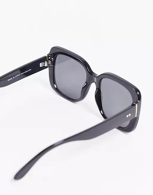 ASOS DESIGN recycled frame oversized 70s square sunglasses in shiny black | ASOS (Global)