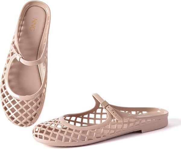 Women Mary Jane Jelly Mule Flat Sandals Waterproof Beach Pool Comfort Soft Insole Breathable Holl... | Amazon (US)