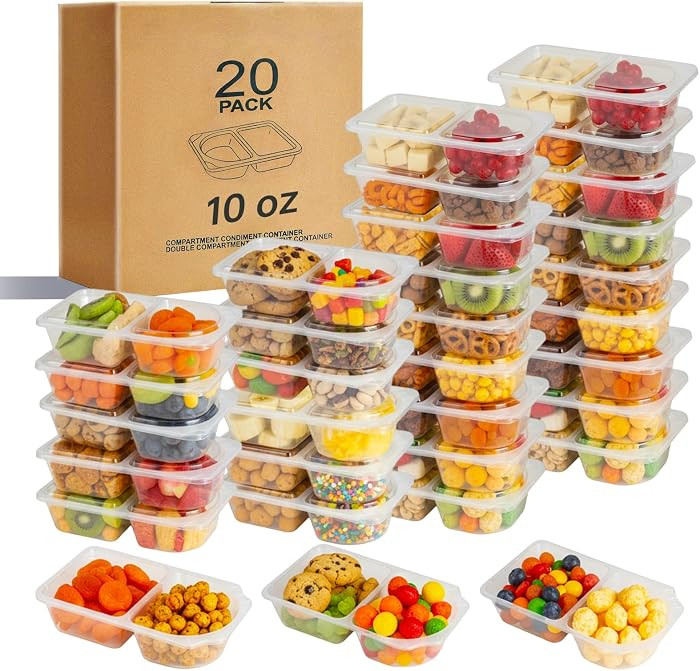 Reusable Snack Containers with Lids, Snack Containers, 20-Pack Snack Pack Containers, meal prep containers Double Compartment, Container Portion Control for On the Go Travel Essentials | Amazon (US)