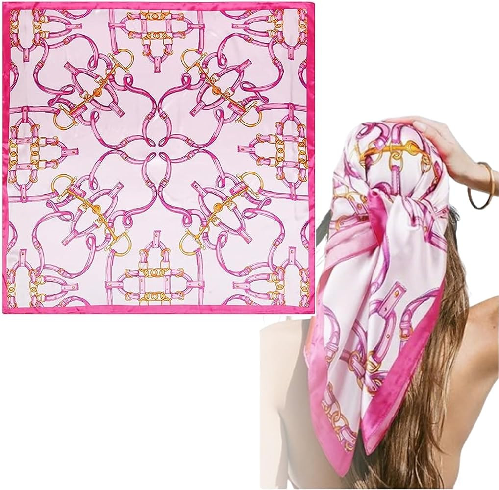 Large Pink Silk Scarf for Women Hair, Satin Square Head Scarf Like Silk - Boho Lightweight Neck S... | Amazon (US)