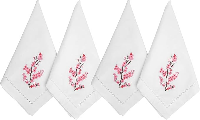 HCRAFT Embroidered Cotton Table Napkins, Cloth Napkins Set of 4 18x18 Cherry Blossom Napkin Squar... | Amazon (US)