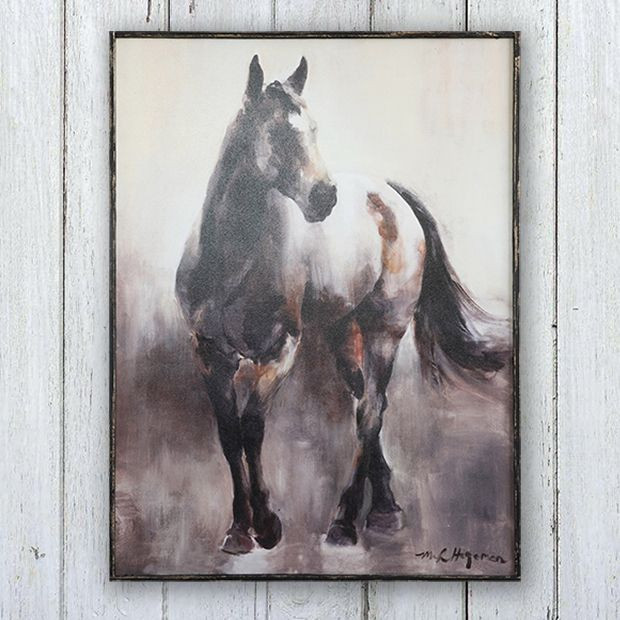 Wood Framed Canvas Horse Wall Art | Antique Farm House