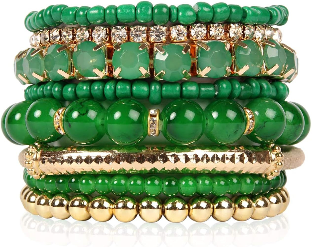 RIAH FASHION Multi Color Stretch Beaded Stackable Bracelets - Layering Bead Strand Statement Wrap... | Amazon (US)