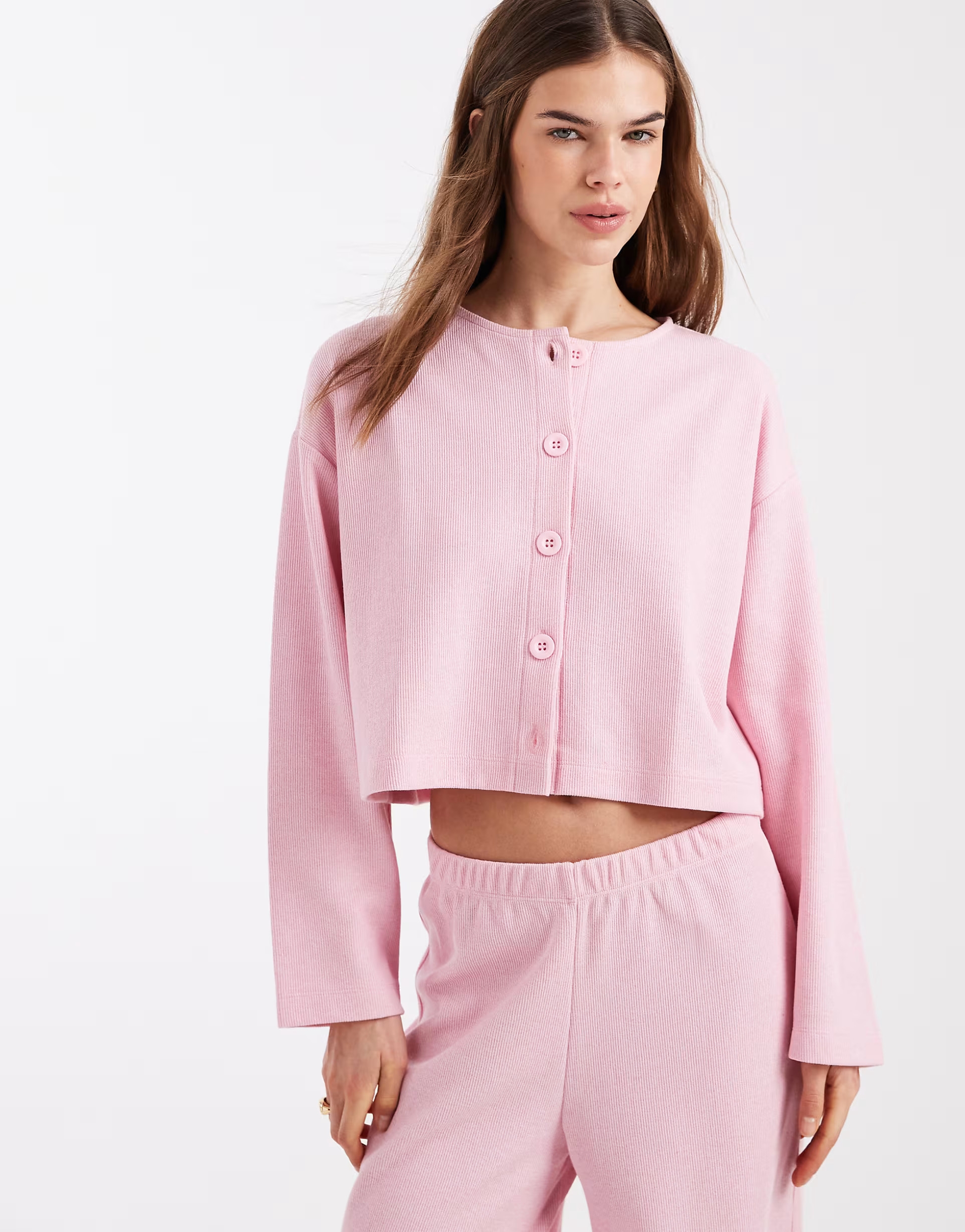 Miss Selfridge soft rib cardigan co-ord in pink | ASOS (Global)