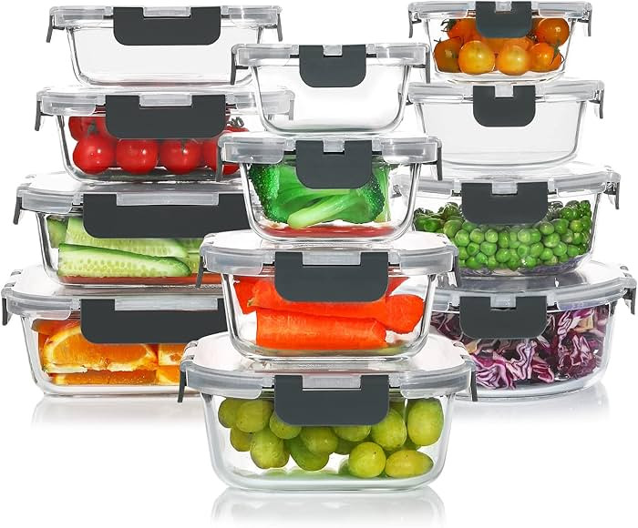 24 Pieces Glass Food Storage Containers Set,Glass Meal Prep Containers-Stackable Airtight Glass S... | Amazon (US)