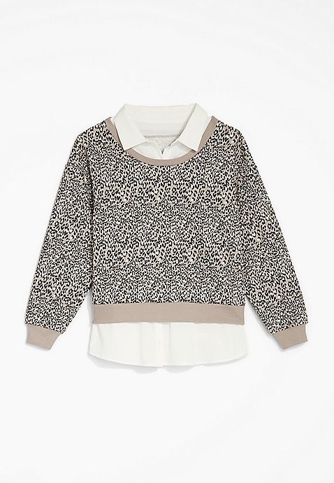 Girls Leopard Collared Sweatshirt | Maurices