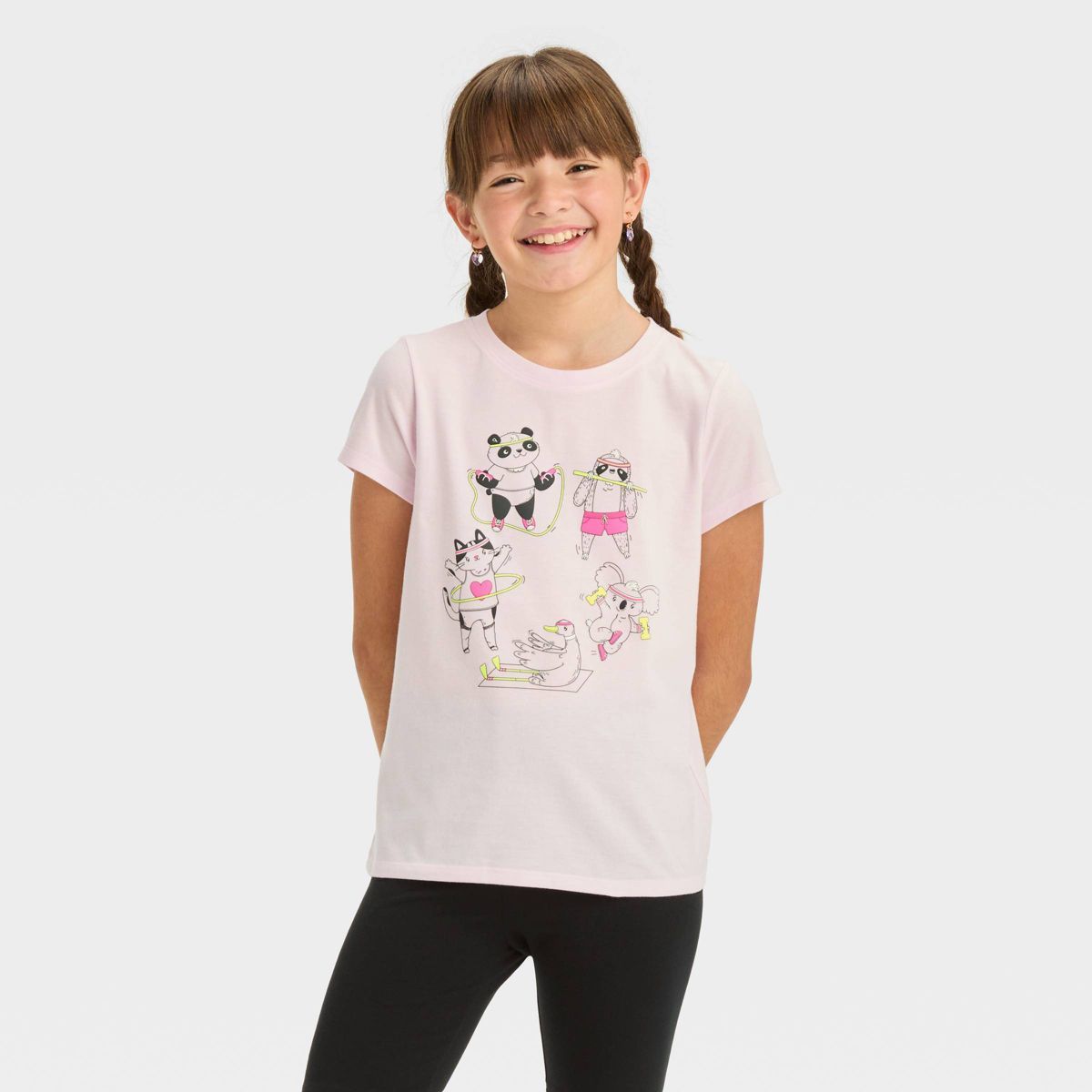 Girls' Short Sleeve 'Fitness Animals' Graphic T-Shirt - Cat & Jack™ Light Pink | Target