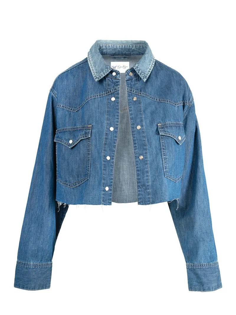 Jessica Simpson Women's Crop Denim Western Shirt, Sizes XS-XL | Walmart (US)