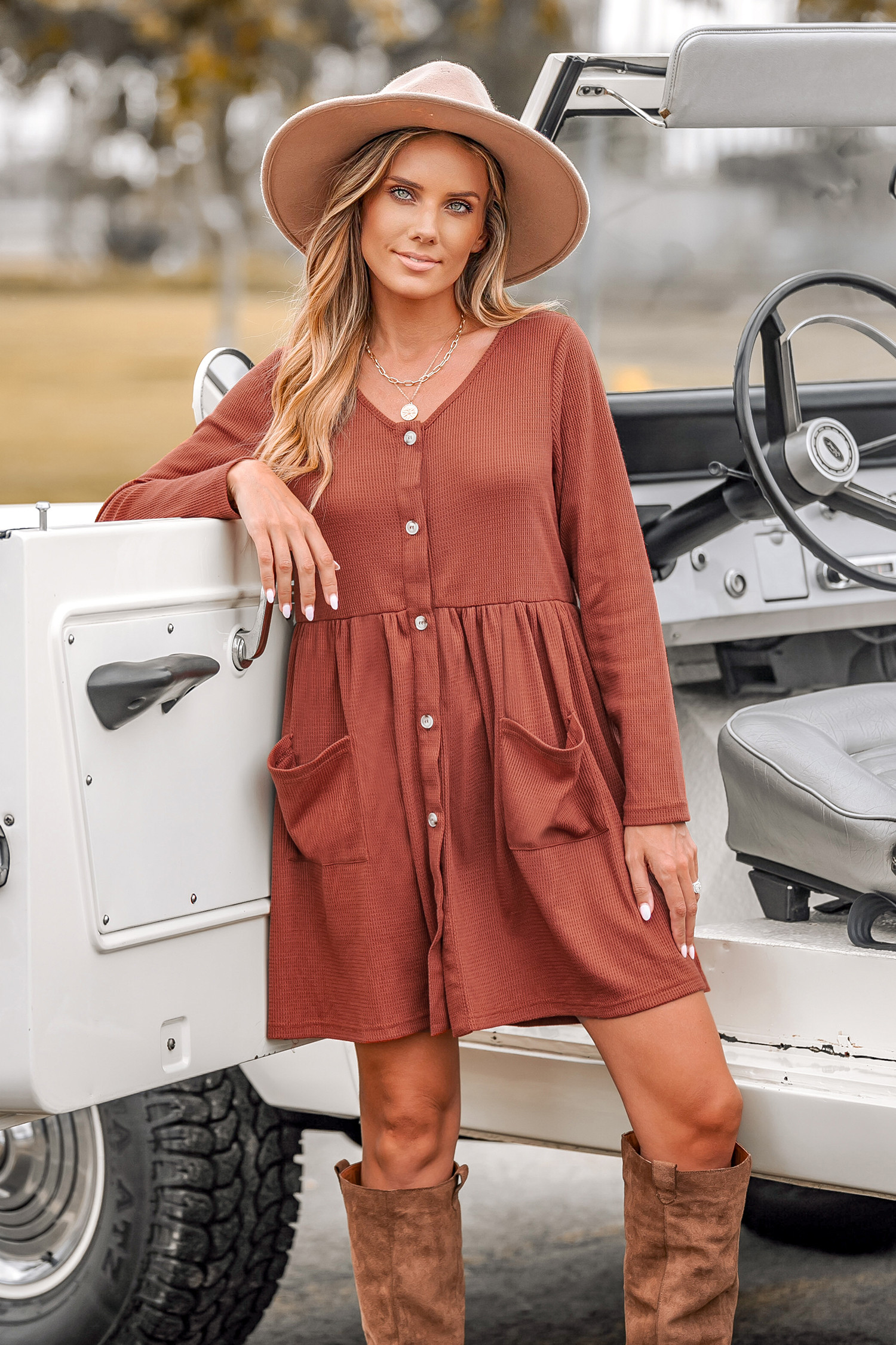 Terra Cotta Button-Front Mini Dress | Cupshe US
