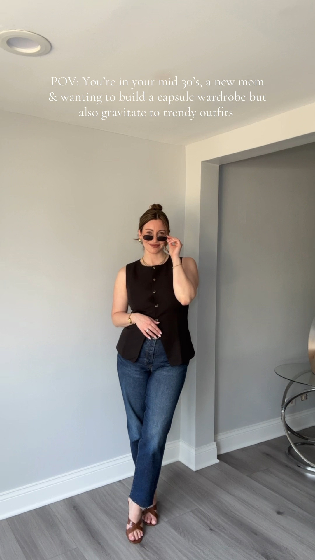 Vest, women’s vest, blazer, women’s blazer, spring vest, black vest, button down vest, capsule wardrobe, dark denim, brown sandal, brown heel, kitten heel, strap heel, cross strap heel, sunglasses, rectangle sunglasses, earrings, dupe, gold and silver earrings, knot earrings, belt, black belt, reversible belt

#LTKFindsUnder100 #LTKFindsUnder50 #LTKStyleTip