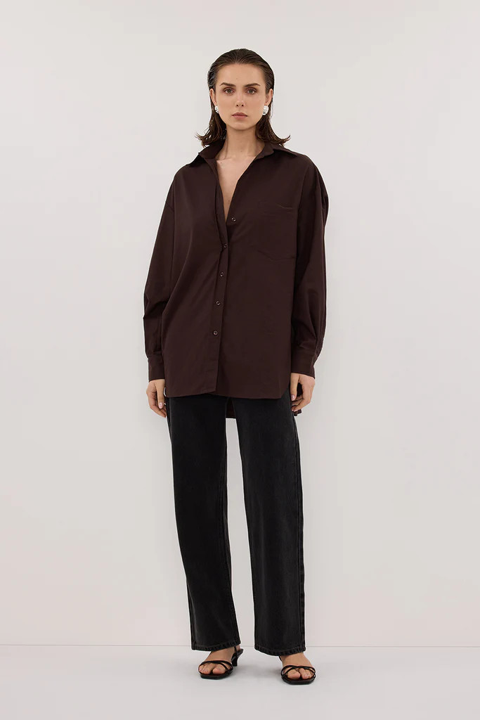 RHEA 2.0 BURNT CHOC OVERSIZED COTTON SHIRT | DISSH