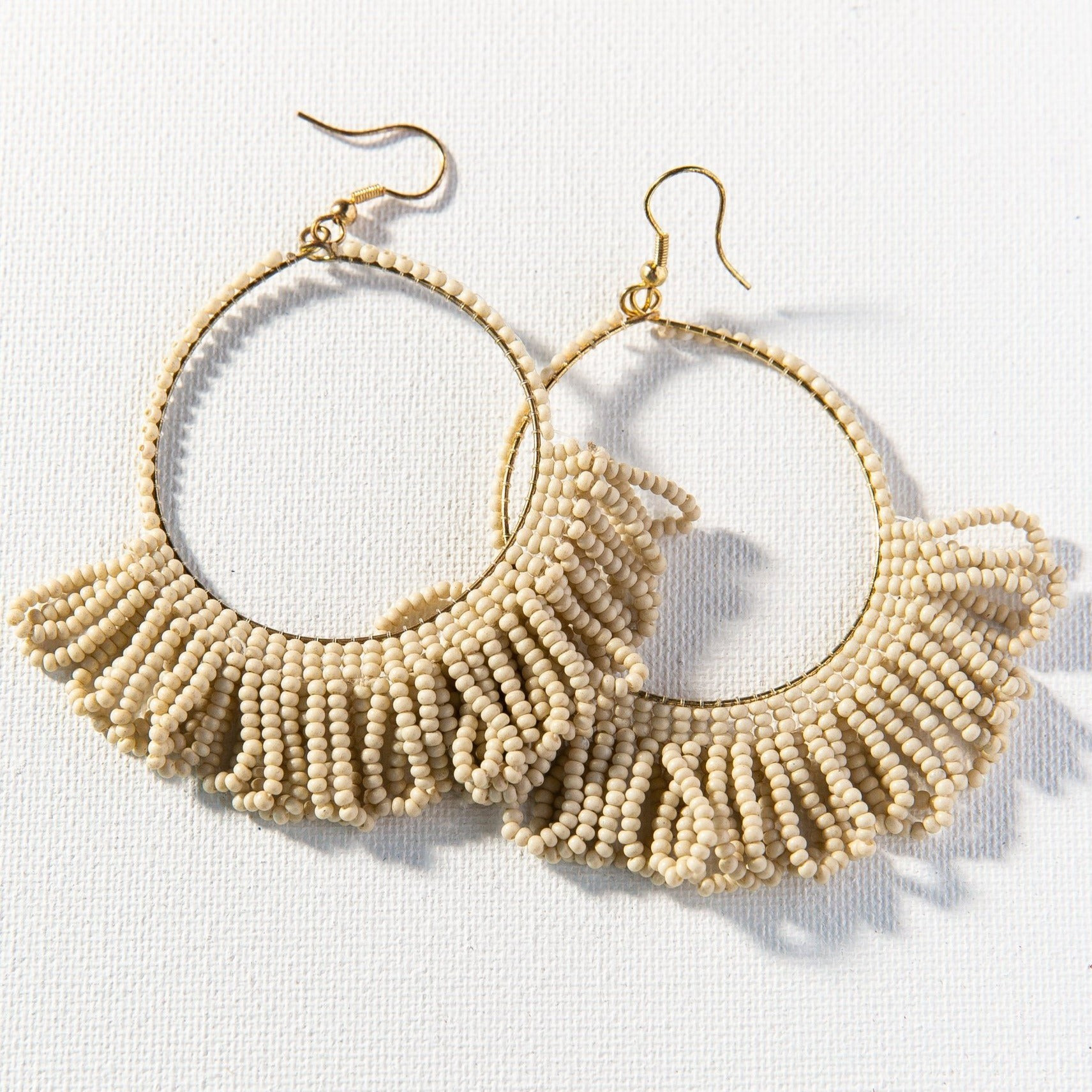 IVORY FRINGE HOOP SEED BEAD EARRINGSS | INK+ALLOY