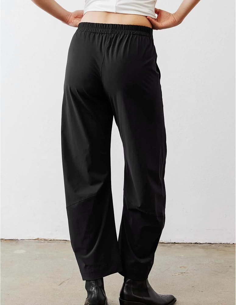SeeLuNa Women Barrel Travel Pants Elastic Waistband Tapered Leg Baggy Mid Rise Work Trousers Loun... | Amazon (US)