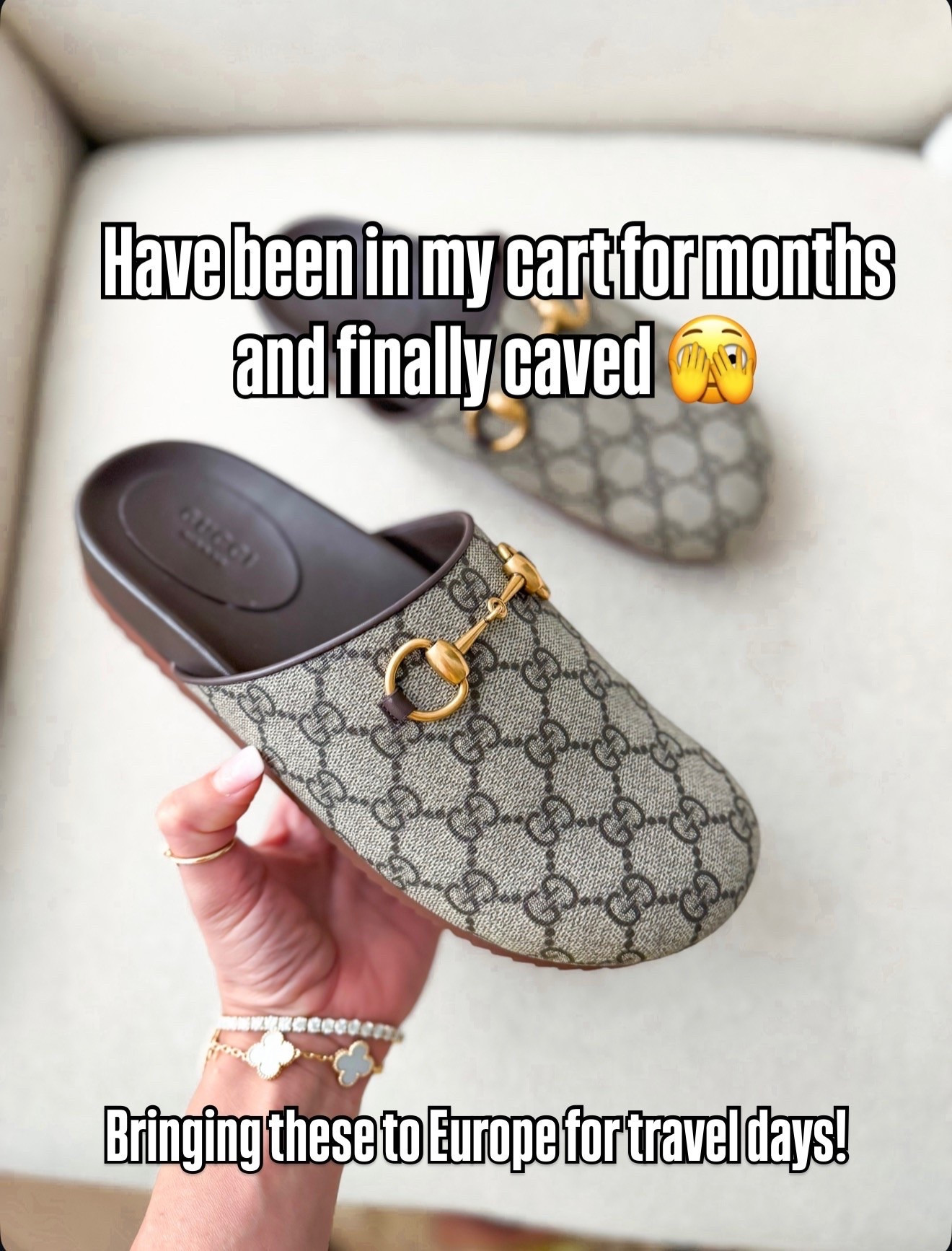 Gucci horses mules - scratch and water resistant material on top! I went up half a size so I can wear socks with these. Travel shoes. Summer shoes. Elevated casual outfits. Summer style. Fall style. Fall shoes.

#LTKootd #LTKTravel #LTKgrwm