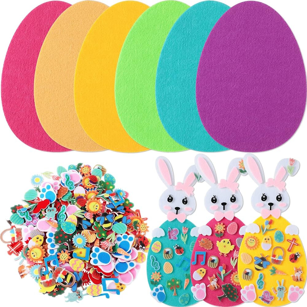Tegeme 24 Pcs Easter Felt Crafts Easter Rabbit Eggs DIY Felt Craft Ornaments with Hanging Craft K... | Amazon (US)
