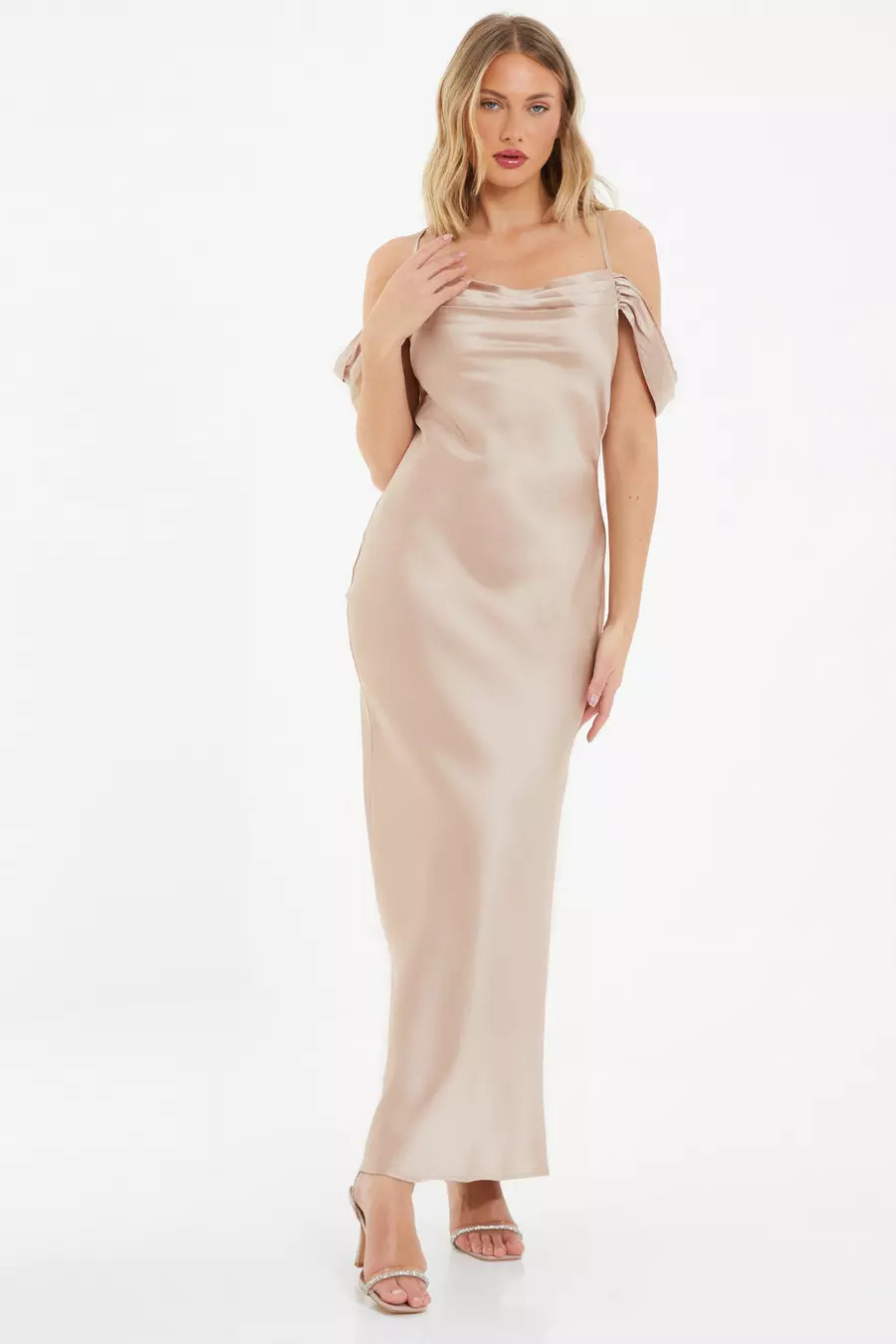 Champagne Satin Maxi Dress | Quiz Clothing