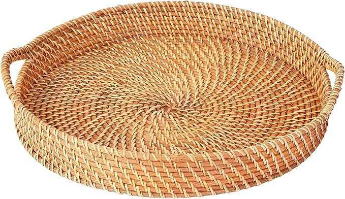 Artera Round Wicker Rattan Tray - 18 inches, Hand Woven Tray for Coffee Table, Ottoman, Natural S... | Amazon (US)