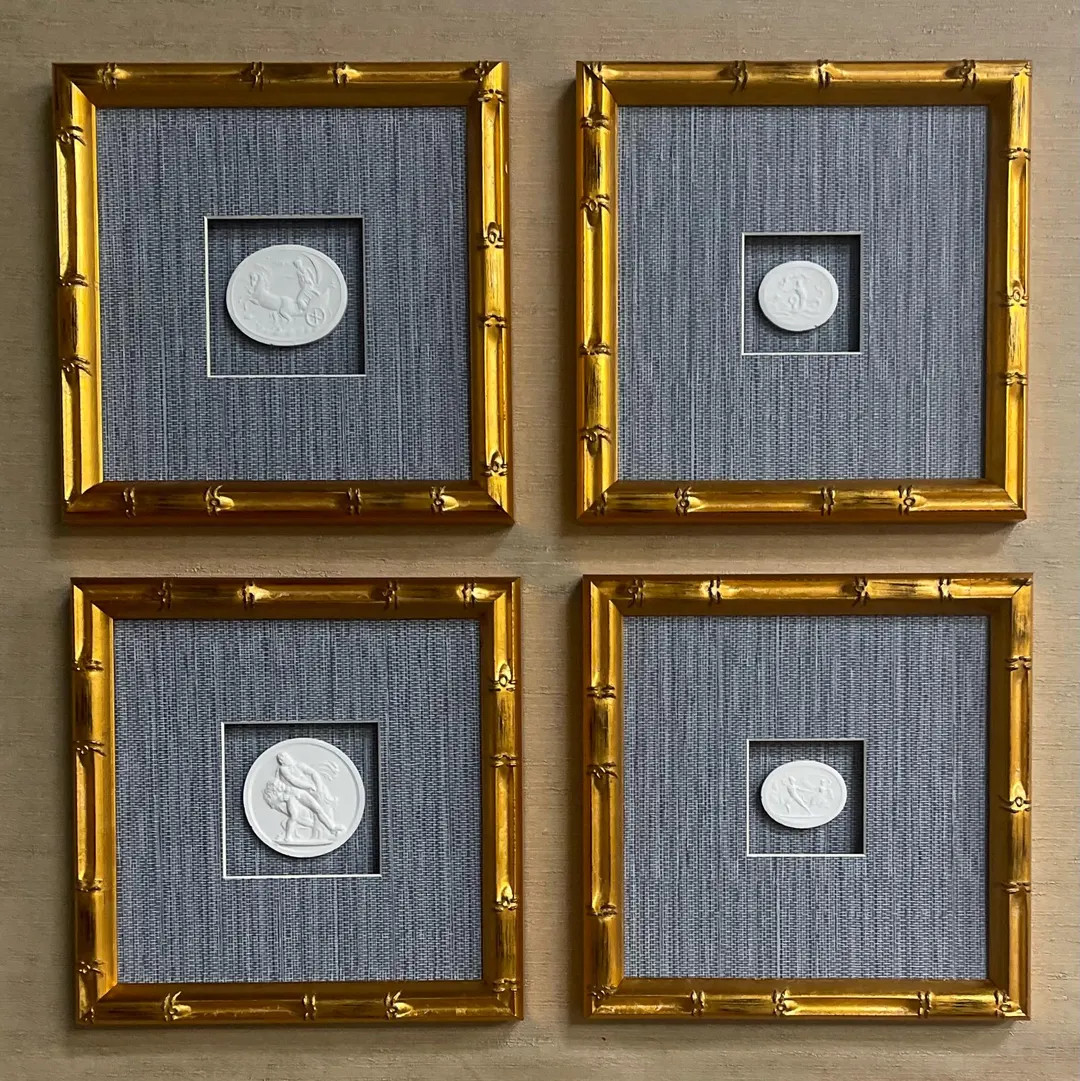 Intaglio on blue grasscloth | Etsy (US)