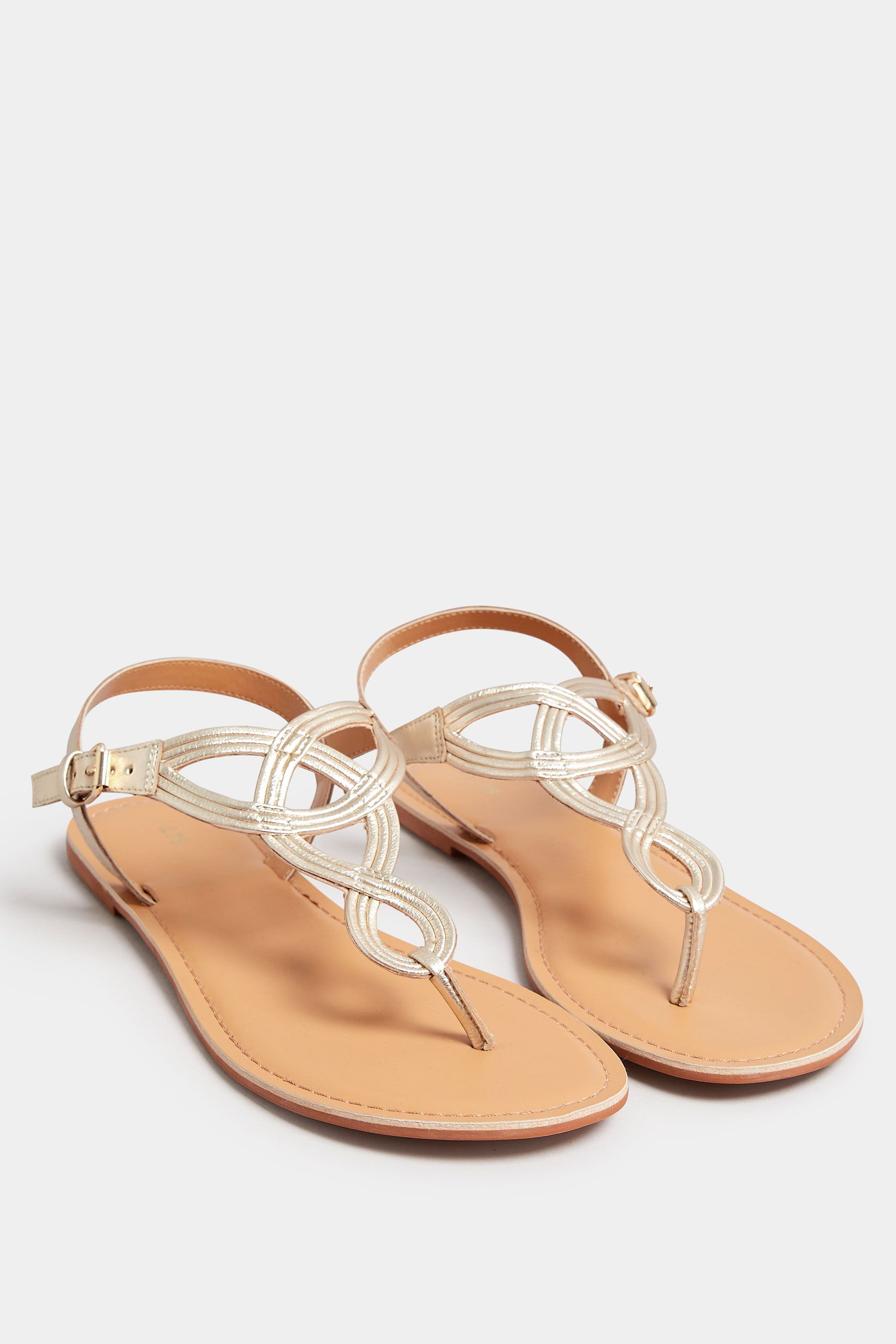 LTS Gold Leather Swirl Toe Post Flat Sandals In Standard Fit | Long Tall Sally