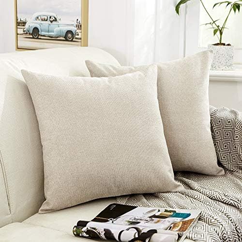 MERNETTE Pack of 2, Thick Chenille Decorative Square Throw Pillow Cover Cushion Covers Pillowcase... | Amazon (US)