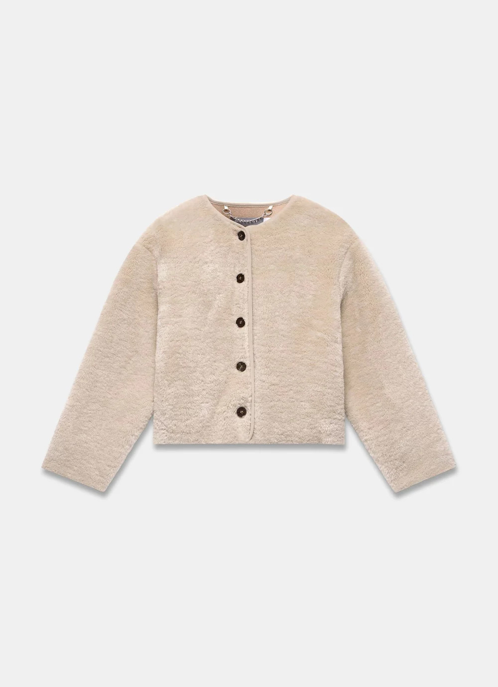 Neutral Borg Collarless Jacket | Mint Velvet
