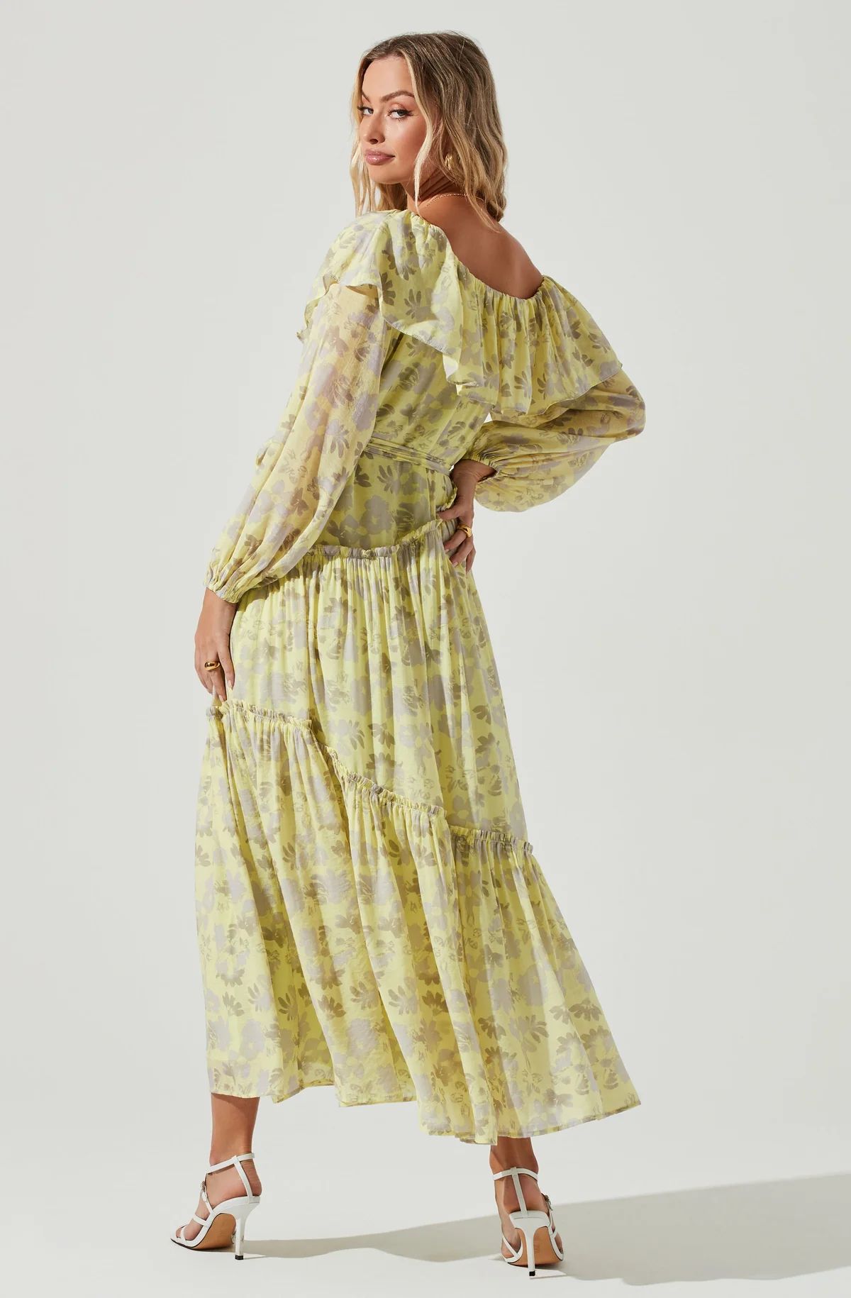 Kaylani Floral Off Shoulder Long Sleeve Midi Dress | ASTR The Label (US)